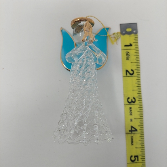 Vintage Angel Spun Glass Christmas Ornament Blue Wings Delicate Glass Skirt - Picture 9 of 9